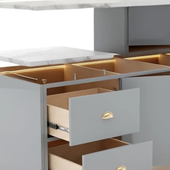 Birch ply drawer interiors with soft-close runners.