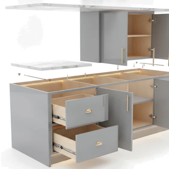 Fully exploded kitchen showing every component.